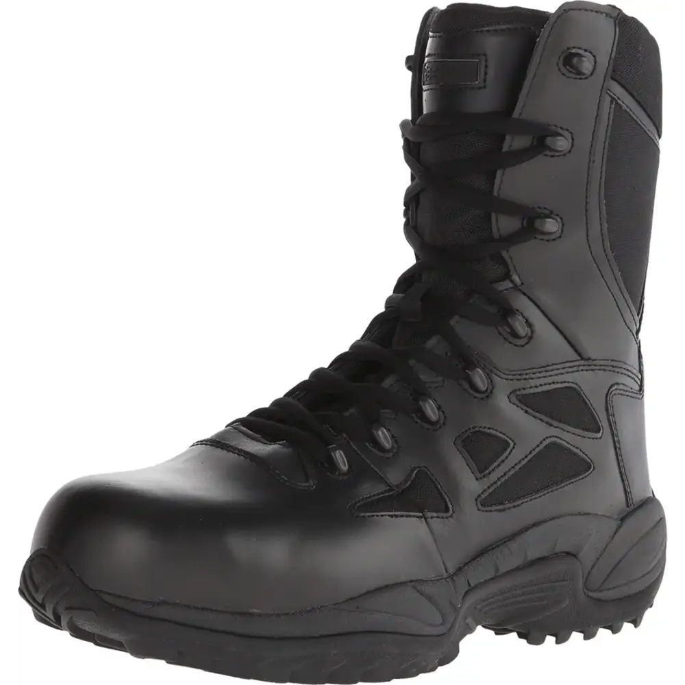 Reebok Work Mens RB8877 Rapid Response RB Soft Toe 8’’ StealthTactical Waterproof Boot with Side Zipper Black Military