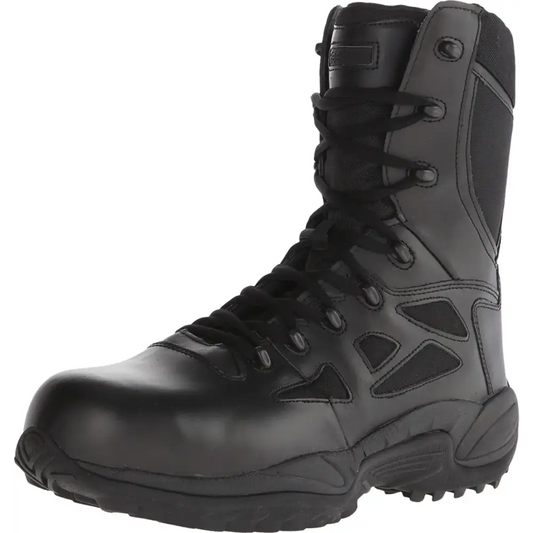 Reebok Work Mens RB8877 Rapid Response RB Soft Toe 8’’ StealthTactical Waterproof Boot with Side Zipper Black Military