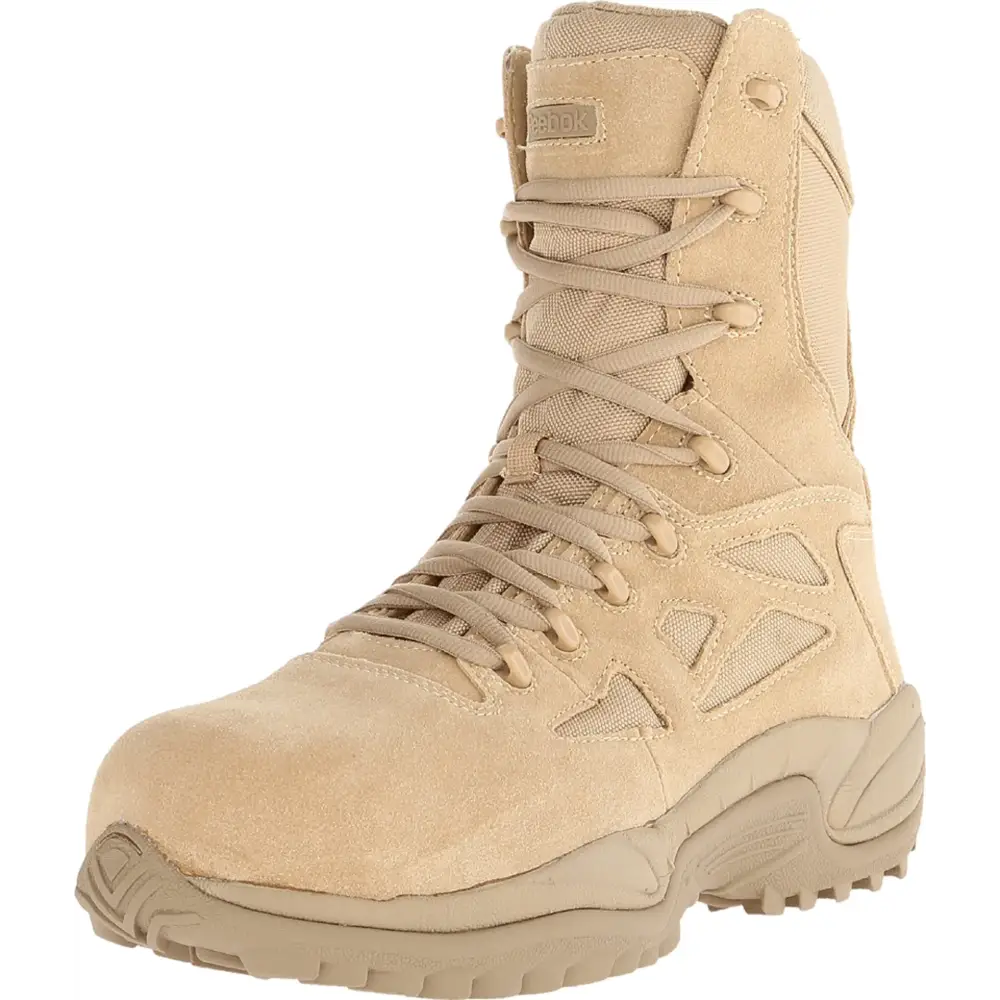 Reebok Work Mens RB8895 Rapid Response RB Soft Toe 8’’ Stealth Tactical Boot with Side Zipper Desert Tan Military 10 W