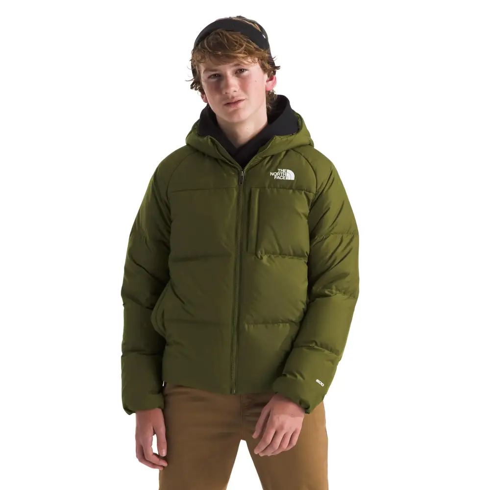 THE NORTH FACE Boys Reversible North Down Hooded Jacket Forest Olive Small - Forest Olive / Small