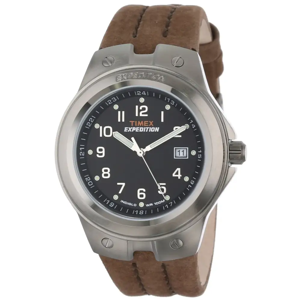 Timex Mens T49631 Expedition Metal Tech Brown Leather Strap Watch - Brown/Silver-Tone/Black