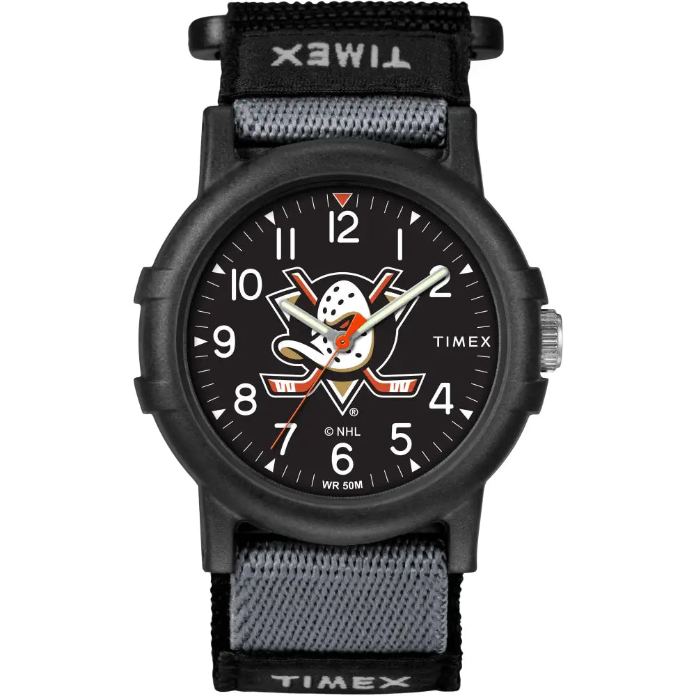 Timex NHL Recruit 38mm Watch – Anaheim Ducks with Black Fabric Strap - Anaheim Ducks