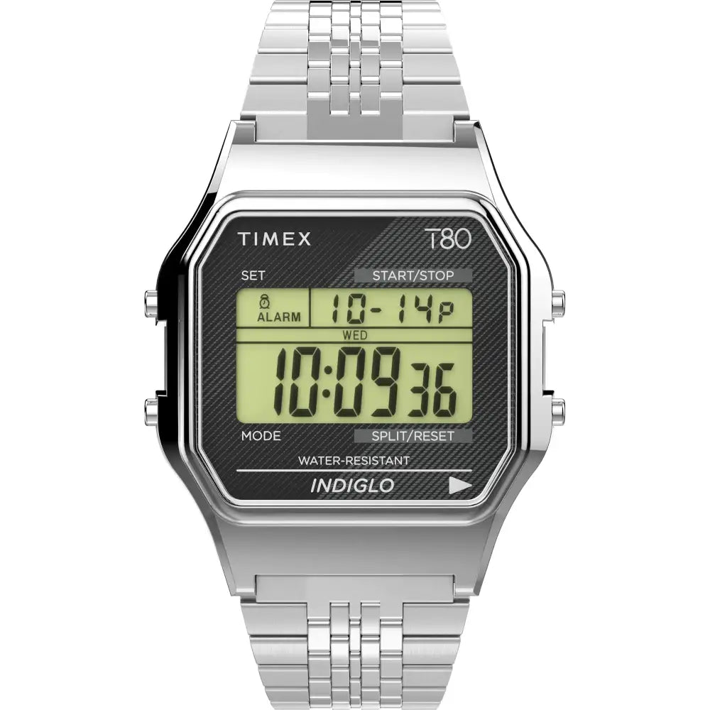 Timex T80 34mm TW2V19000YB Quartz Watch - Stainless Steel/Digital/Stainless Steel
