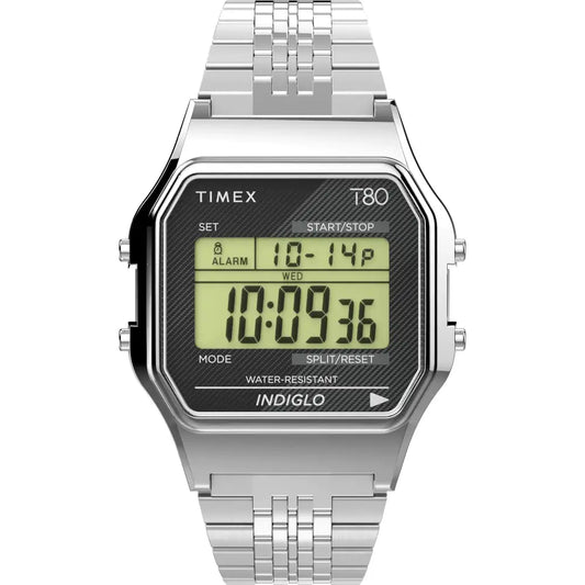 Timex T80 34mm TW2V19000YB Quartz Watch - Stainless Steel/Digital/Stainless Steel