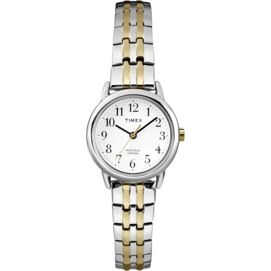 Timex Womens Easy Reader 25mm Watch – Silver-Tone Case White Dial with Two-Tone Expansion Band