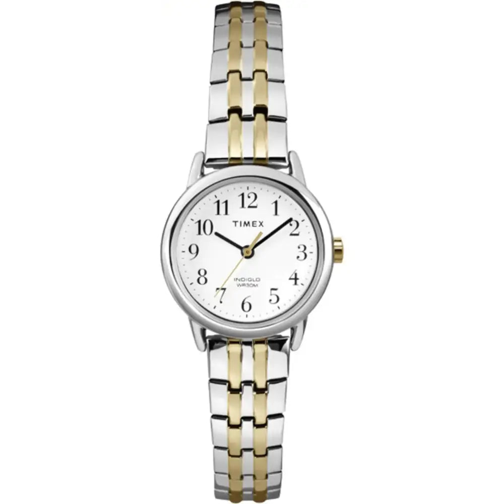 Timex Womens Easy Reader 25mm Watch – Silver-Tone Case White Dial with Two-Tone Expansion Band