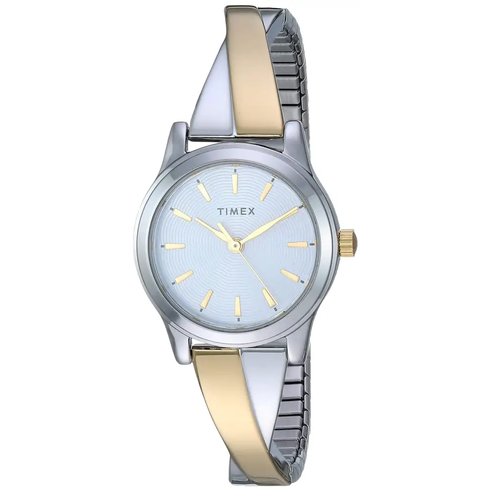 Timex Womens TW2R98600 Stretch Bangle Crisscross 25mm Two-Tone Expansion Band Watch - Two-Tone