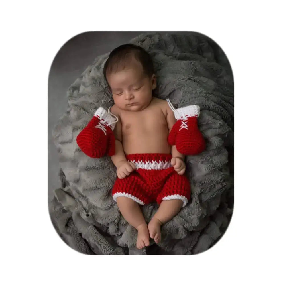 Vemonllas Newborn Photography Props Boys Girls Outfits Set Baby Photo Props Handmade Boxing Champion Gloves Pants (Red)