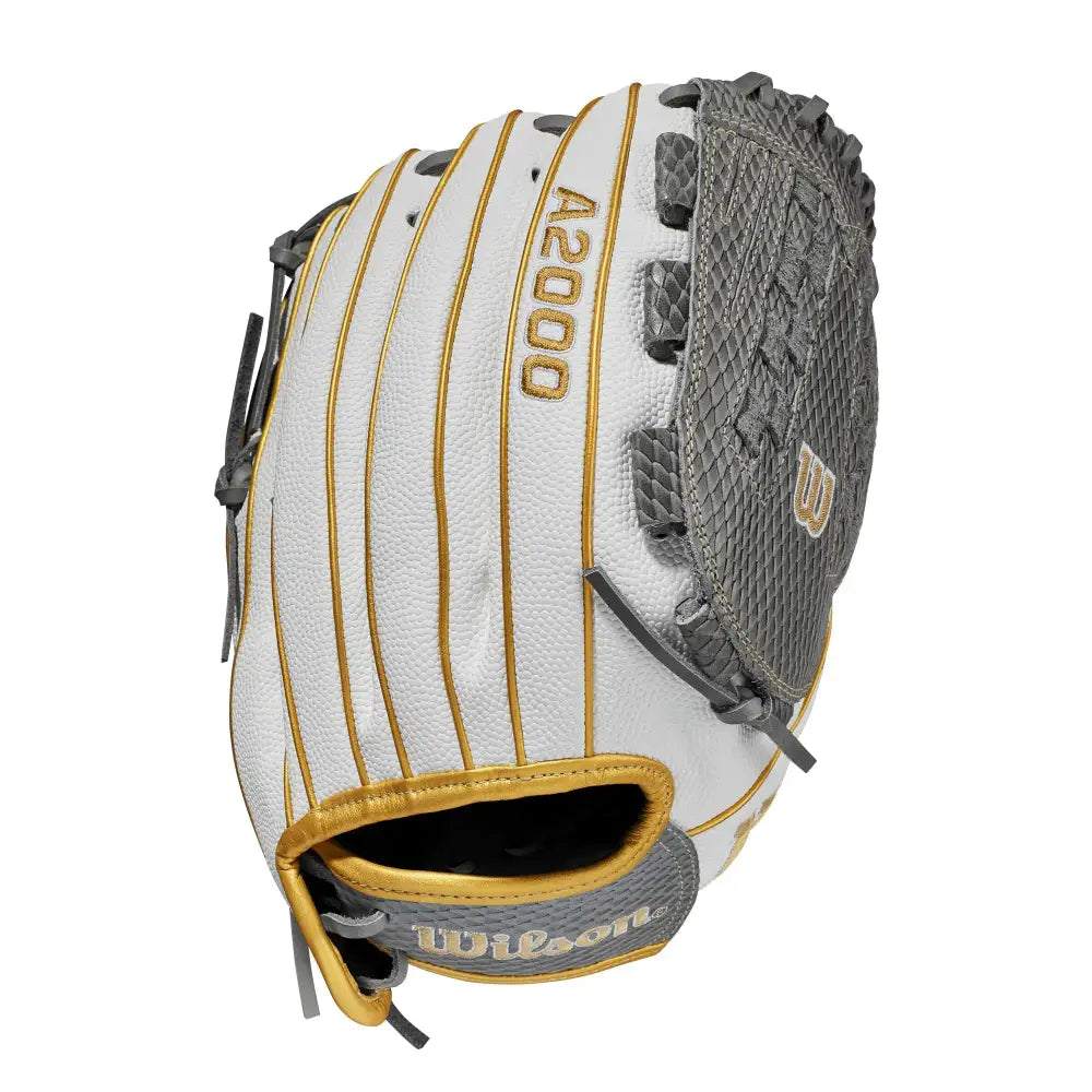 Wilson 2021 A2000 V125SS 12.5’’ Outfield Fastpitch Glove - Left Hand Throw White/Grey/Yellow - Left Hand Throw / 12.5’’