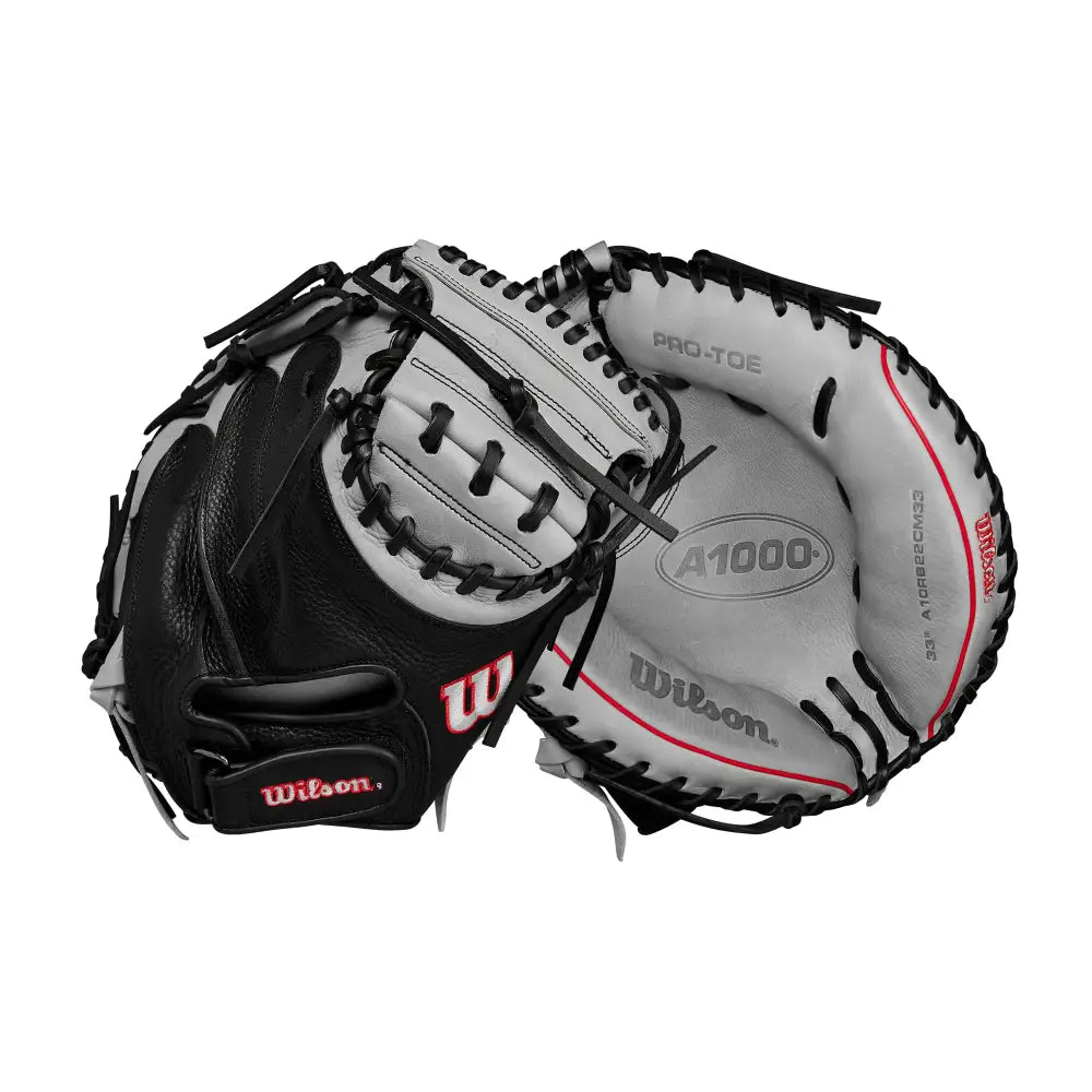 Wilson 2024 A1000 CM33 33” Baseball Catcher’s Mitt - Silver/Black/Red Right Hand Throw - n/a