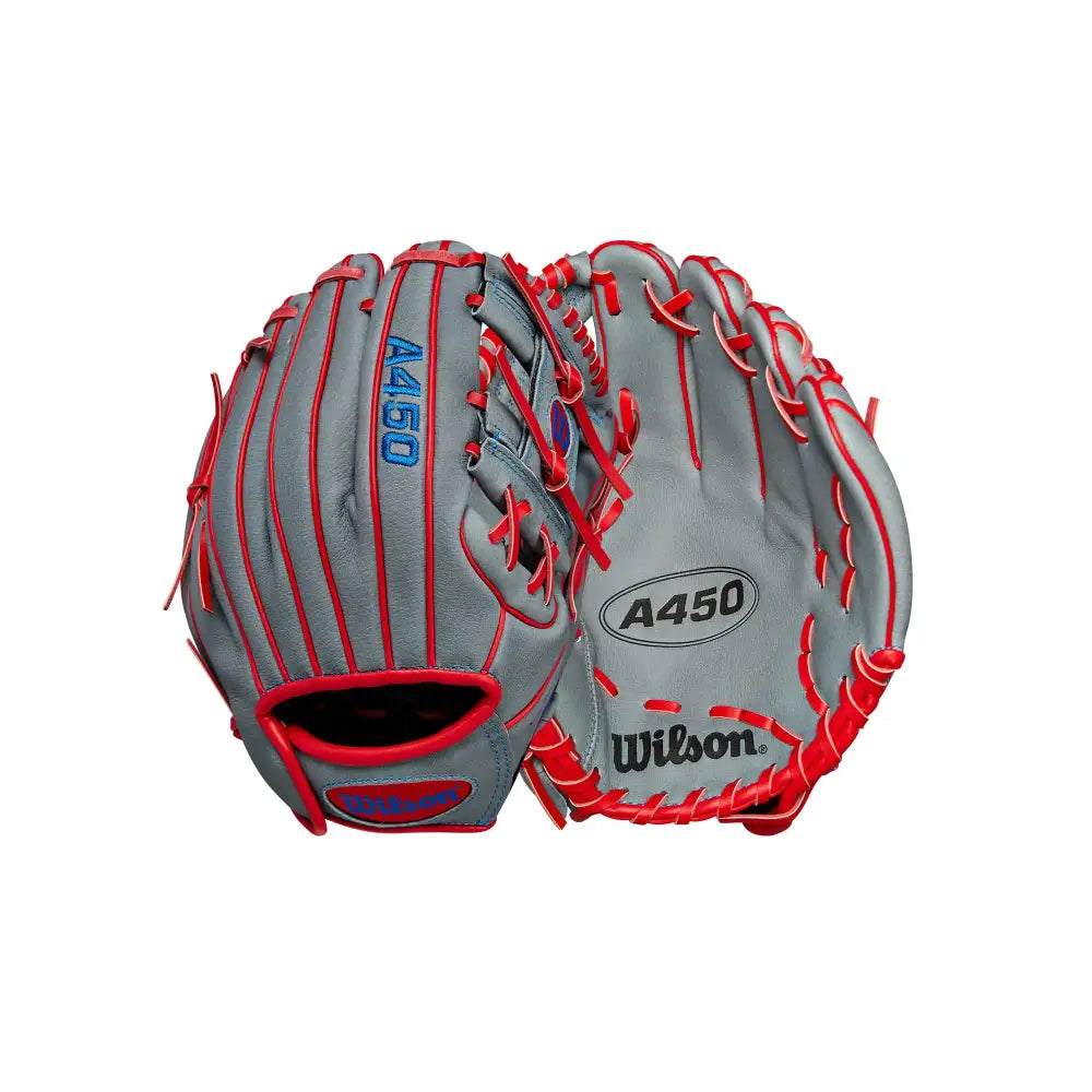 Wilson 2024 A450™ 10.75” Youth Infield Baseball Glove - Right Hand Throw Grey/Red/Royal - Grey/Red/Royal / Right Hand