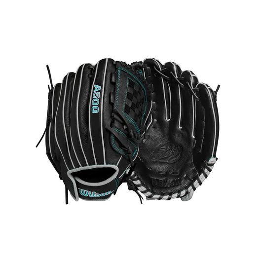 Wilson 2024 A500™ Siren™ 12” Youth Infield Fastpitch Softball Glove - Right Hand Throw Black/Teal - Black/Teal / Right