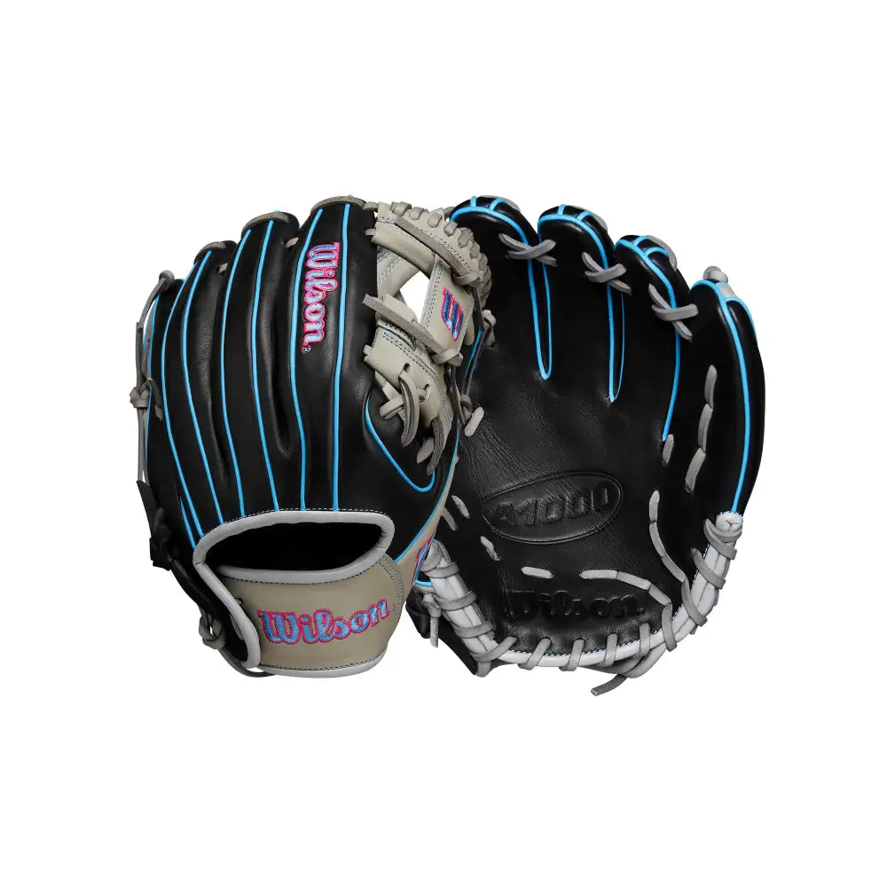Wilson Fall 2024 A1000® DP15 11.5” Infield Baseball Glove - Black/Grey/Cool Blue/Pink Right Hand Throw